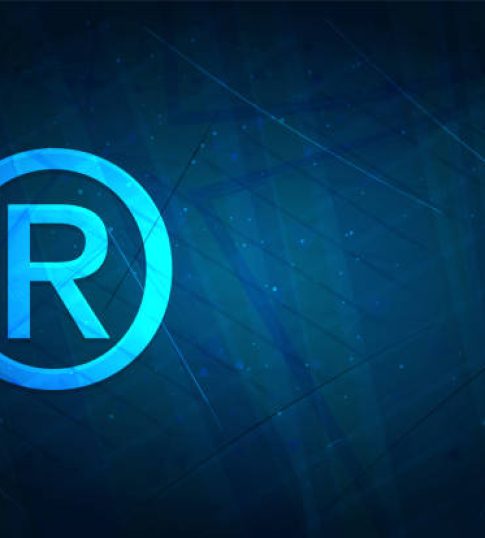 Registered symbol icon isolated on futuristic digital abstract blue background